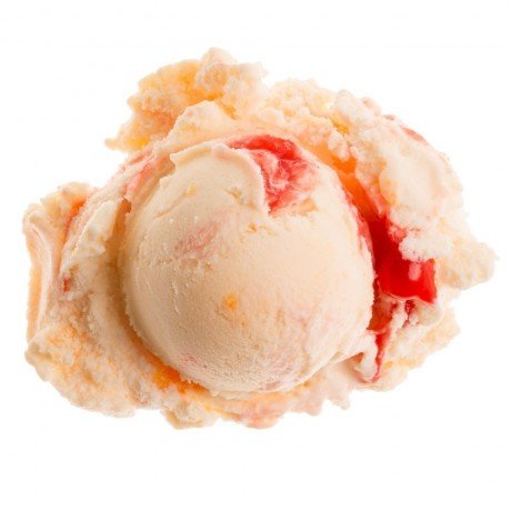 image of August Pie made with vanilla ice cream, peaches, nectarines, red raspberry sauce