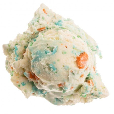 image of Birthday Bash made with yellow cake batter ice cream, frosted cookie freckles, blue frosting swirl